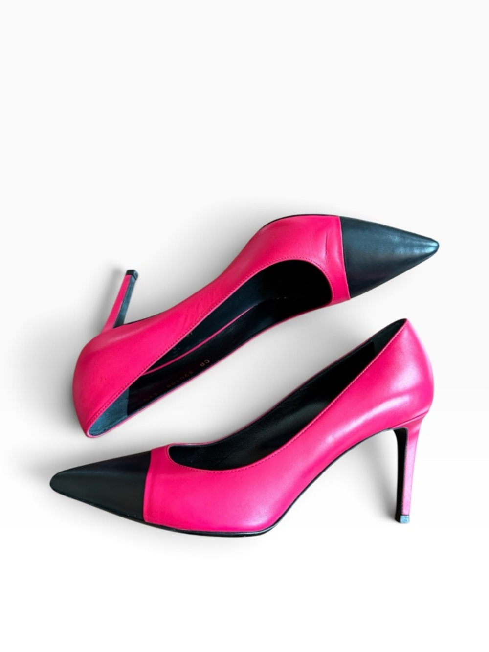 Saint Laurent Zoe Cap-Toe Leather Stiletto Heel Pumps Pink/Black EU 39.5 US 9.5 - Picture 9 of 14